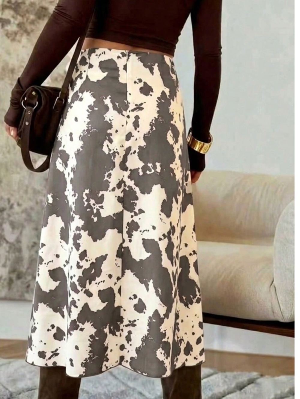 Western Cow Print Mid waist Midi Skirt - Picture 5 of 5